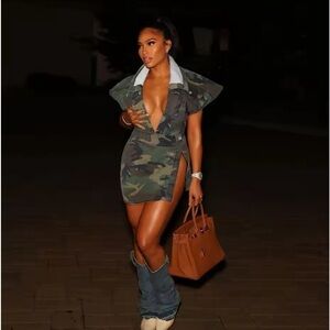 NWT Two Pieces Camouflage Skater  Top+Skirt Sexy Women Camo Night Club Outfits